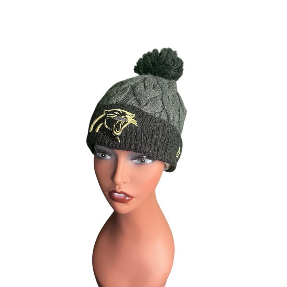 NFL New Era Carolina Panthers Knitted Hat with Pom Pom Women USA Flag Gray Black
